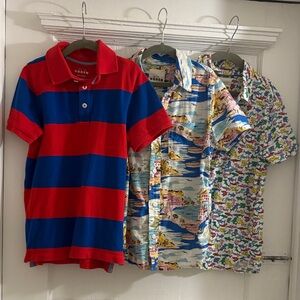 Boden Kids Bold Red and Blue Striped Polo and Two Linen Button Downs